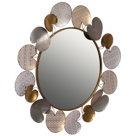 Fabulaxe 31" Accent Wall Mounted Mirror with Gold and Silver with Decorative Modern Pedal Leaf Frame QI004341
